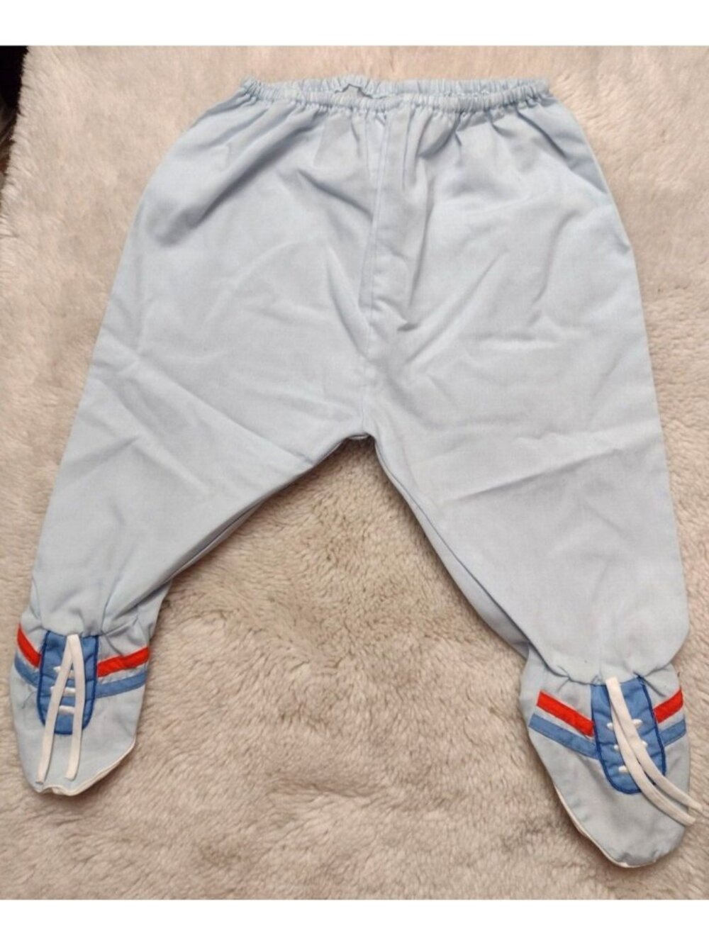 Baby Boy Pants With Shoe Blue Tennis Shoes Laces Vintage Footies 6-9 Months